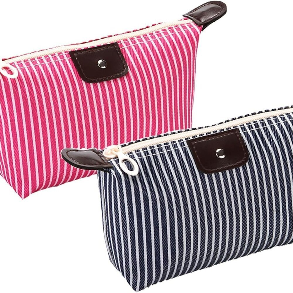 2 Pack Make Up Bag,Travel Make Up Bag,Toiletry Bag,Nylon Cosmetic Bag,Light Pink